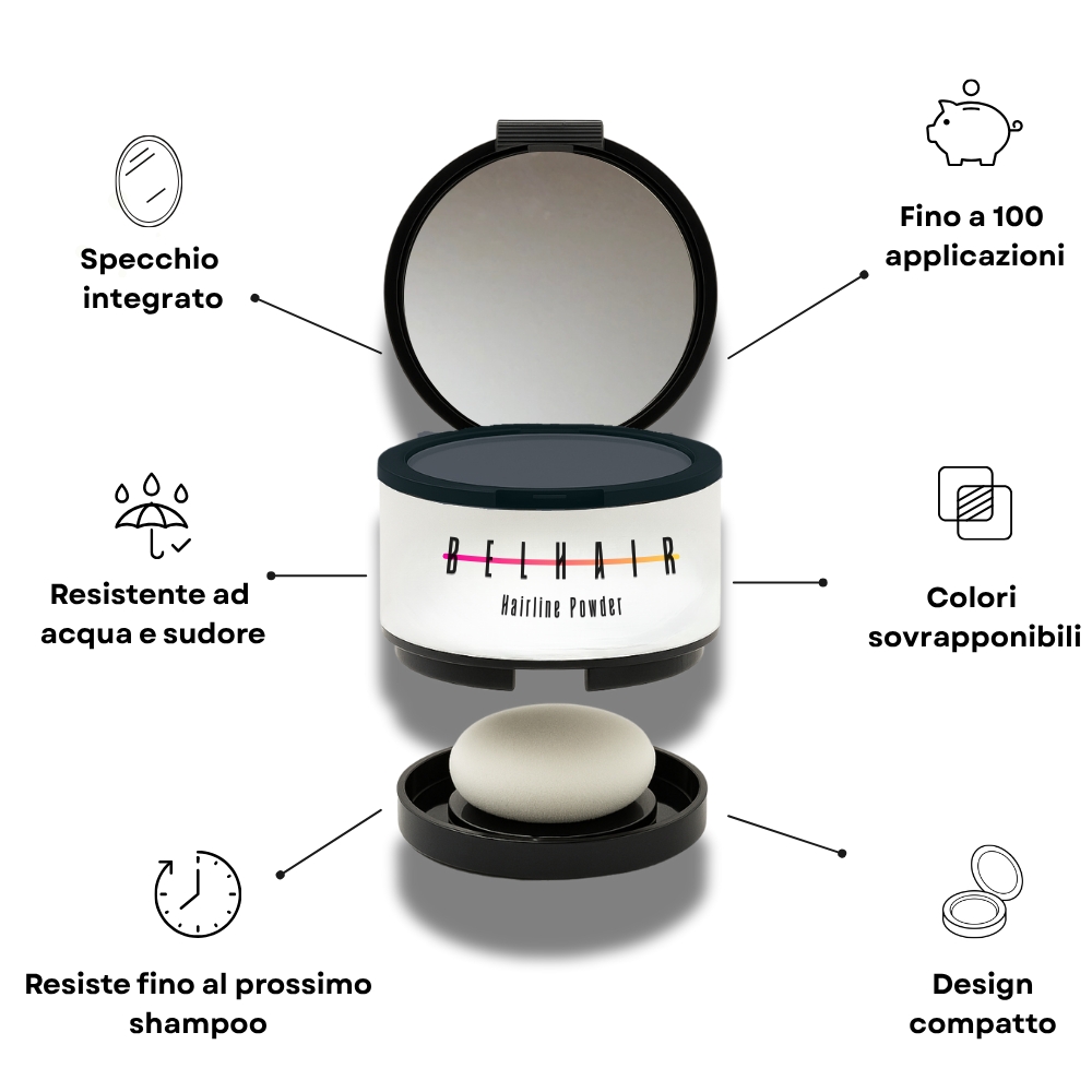 Belhair Hairline Powder©️| Ricrescita e diradamento, risolti in un attimo!